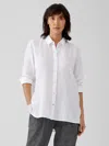 Eileen Fisher Organic Cotton Ripple Classic Collar Shirt In White