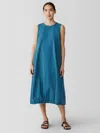 Eileen Fisher Organic Cotton Ripple Lantern Dress In Blue