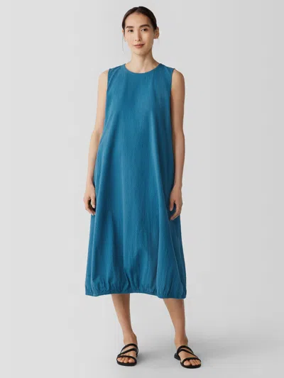 Eileen Fisher Organic Cotton Ripple Lantern Dress In Blue
