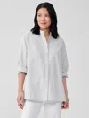 Eileen Fisher Organic Cotton Ripple Mandarin Collar Shirt In Gray