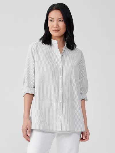 Eileen Fisher Organic Cotton Ripple Mandarin Collar Shirt In Gray