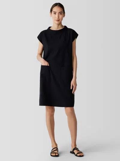 Eileen Fisher Organic Cotton Ripple Mock Neck Dress In Black