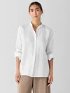 Eileen Fisher Organic Cotton Ripple Band Collar Shirt In White