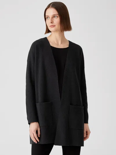 Eileen Fisher Organic Cotton Silk Cardigan In Black