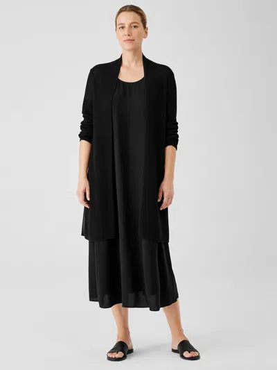 Eileen Fisher Organic Cotton Silk Cord Long Cardigan In Black