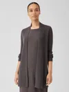 Eileen Fisher Organic Cotton Silk Cord Long Cardigan In Brown