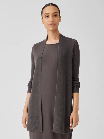Eileen Fisher Organic Cotton Silk Cord Long Cardigan In Brown