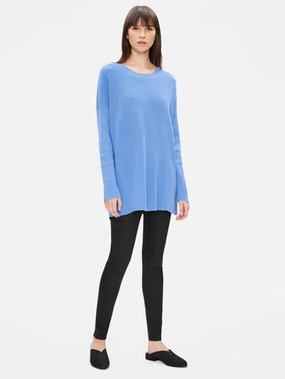 Eileen Fisher Organic Cotton Silk Round Neck Tunic In Blue