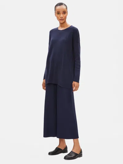 Eileen Fisher Organic Cotton Silk Round Neck Tunic In Blue