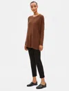 Eileen Fisher Organic Cotton Silk Round Neck Tunic In Brown