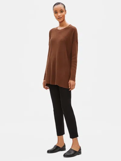 Eileen Fisher Organic Cotton Silk Round Neck Tunic In Brown