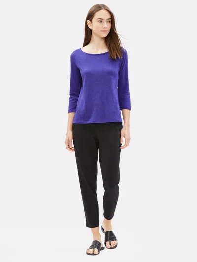 Eileen Fisher Organic Cotton Slub 3/4-sleeve Top In Blue