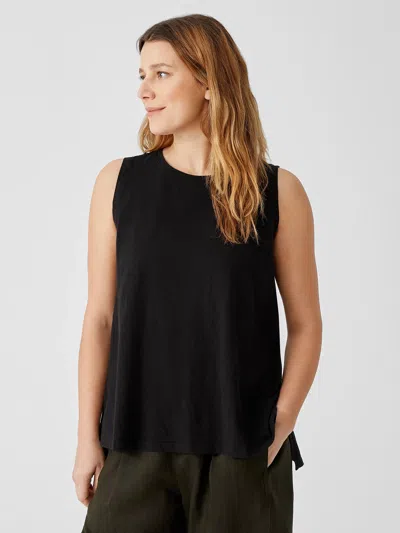 Eileen Fisher Organic Cotton Slub Crew Neck Tank In Black