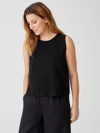 Eileen Fisher Organic Cotton Slub Crew Neck Tank In Black