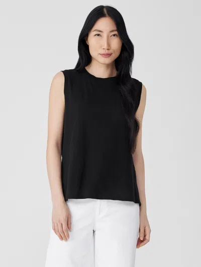 Eileen Fisher Organic Cotton Slub Crew Neck Tank In Black
