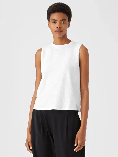 Eileen Fisher Organic Cotton Slub Crew Neck Tank In White