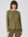 Eileen Fisher Organic Linen Jersey Crew Neck Top In Green
