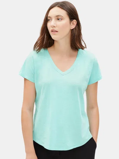 Eileen Fisher Organic Cotton Slub Shirttail Tee In Green