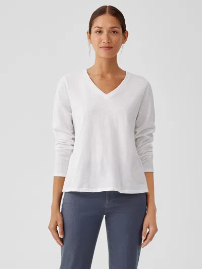 Eileen Fisher Organic Cotton Slub V-neck Top In White