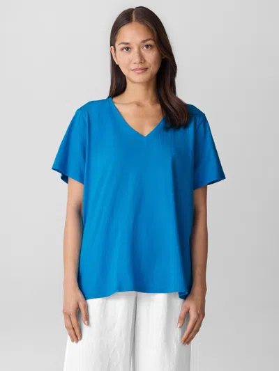 Eileen Fisher Organic Cotton Slubby Jersey V-neck Tee In Blue