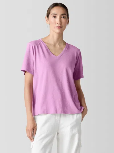 Eileen Fisher Organic Cotton Slubby Jersey V-neck Tee In Purple