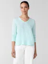 Eileen Fisher Organic Cotton Slubby Jersey V-neck Top In Blue