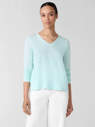Eileen Fisher Organic Cotton Slubby Jersey V-neck Top In Blue