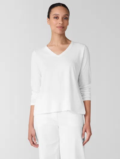 Eileen Fisher Organic Cotton Slubby Jersey V-neck Top In White