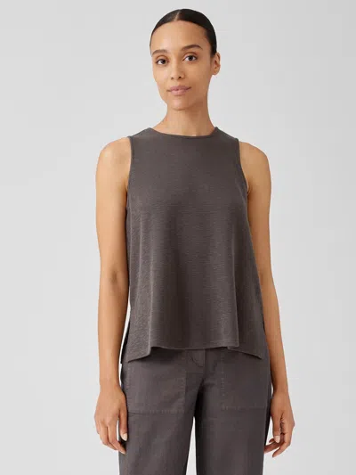 Eileen Fisher Organic Cotton Slubby Rib Knit Crew Neck Tank In Brown
