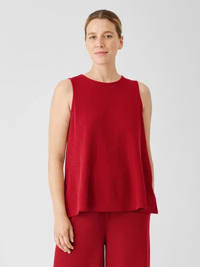 Eileen Fisher Organic Cotton Slubby Rib Knit Crew Neck Tank In Red