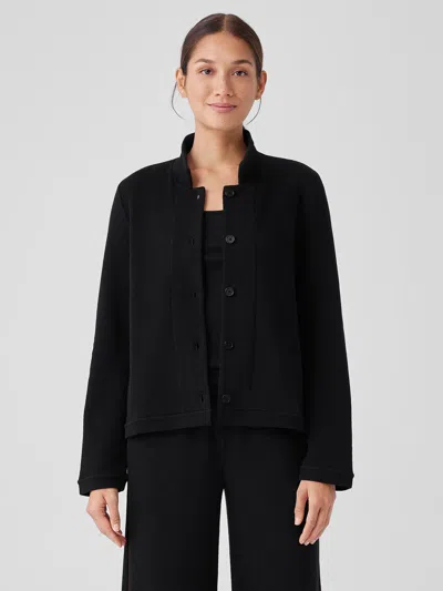 Eileen Fisher Organic Cotton Slubby Rib Knit Stand Collar Jacket In Black