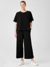 Eileen Fisher Organic Cotton Slubby Rib Knit Wide-leg Pant In Black