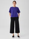 Eileen Fisher Organic Cotton Slubby Rib Knit Wide-leg Pant In Black