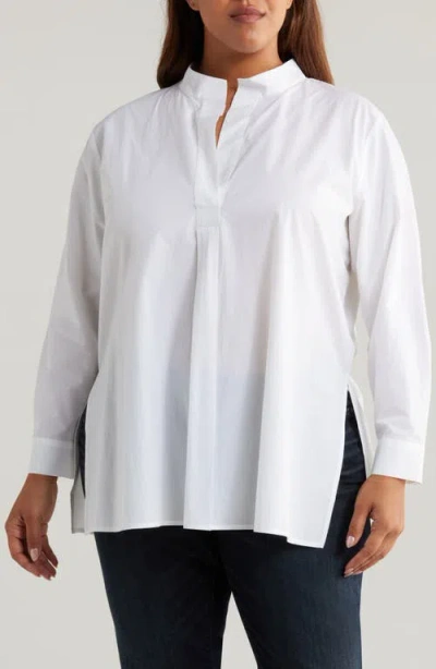 Eileen Fisher Organic Cotton Stand Collar Tunic Top In White