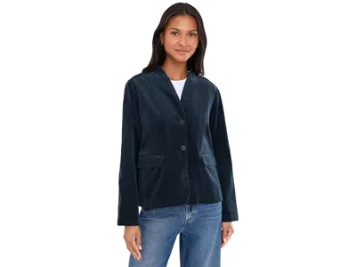 Eileen Fisher Organic Cotton Stretch Corduroy High Collar Jacket Women's Jacket Maritime: Xl, Cotton/spandex In Blue