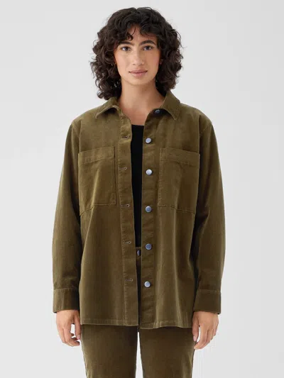 Eileen Fisher Organic Cotton Stretch Corduroy Shirt Jacket In Green