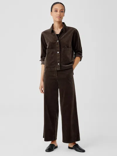 Eileen Fisher Organic Cotton Stretch Corduroy Wide-leg Pant In Brown