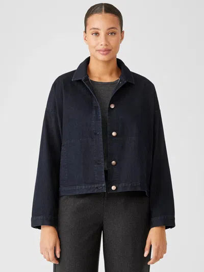 Eileen Fisher Organic Cotton Stretch Denim Jacket In Blue