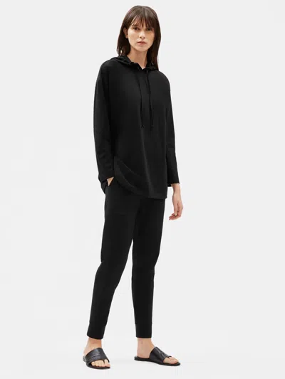 Eileen Fisher Organic Cotton Stretch Hooded Long Box-top In Black
