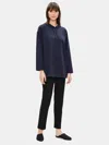 Eileen Fisher Organic Cotton Stretch Hooded Long Box-top In Blue