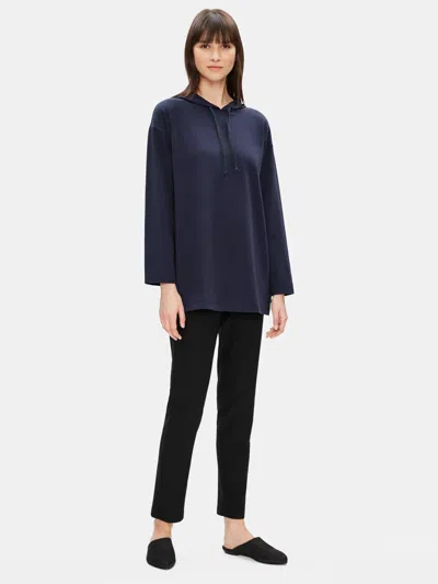 Eileen Fisher Organic Cotton Stretch Hooded Long Box-top In Blue