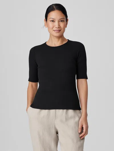 Eileen Fisher Organic Cotton Stretch Rib Crew Neck Top In Blue