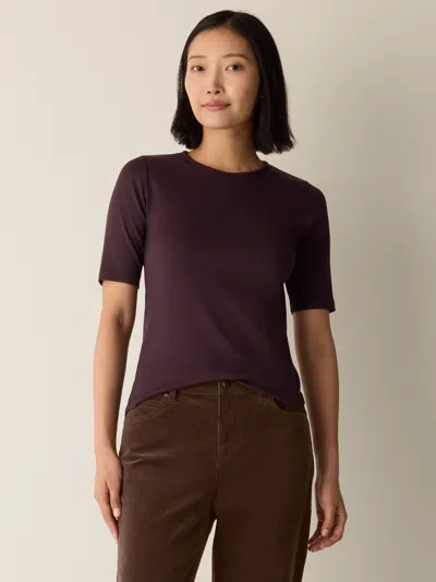 Eileen Fisher Organic Cotton Stretch Rib Crew Neck Tee In Burgundy