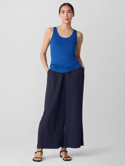 Eileen Fisher Organic Cotton Stretch Rib Scoop Neck Tank In Blue