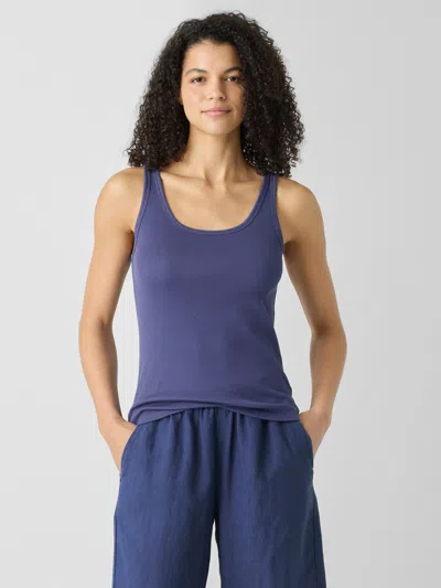 Eileen Fisher Organic Cotton Stretch Rib Scoop Neck Tank In Blue