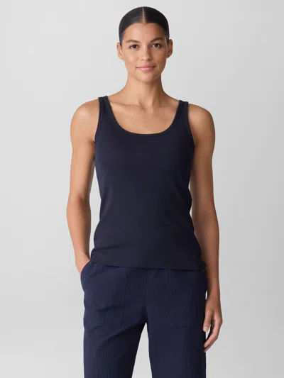 Eileen Fisher Organic Cotton Stretch Rib Scoop Neck Tank In Blue
