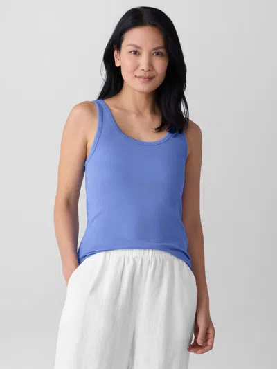 Eileen Fisher Organic Cotton Stretch Rib Scoop Neck Tank In Blue
