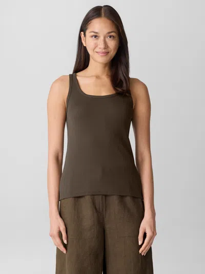 Eileen Fisher Organic Cotton Stretch Rib Scoop Neck Tank In Brown