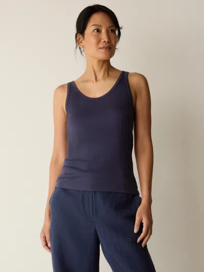 Eileen Fisher Organic Cotton Stretch Rib Scoop Neck Tank In Blue