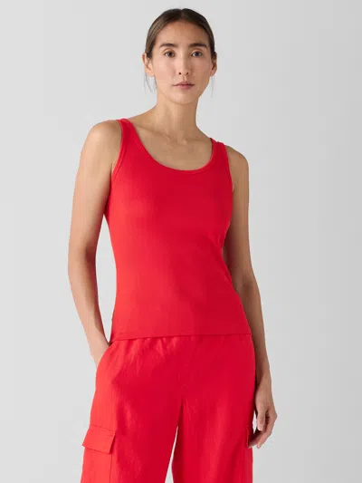 Eileen Fisher Organic Cotton Stretch Rib Scoop Neck Tank In Red